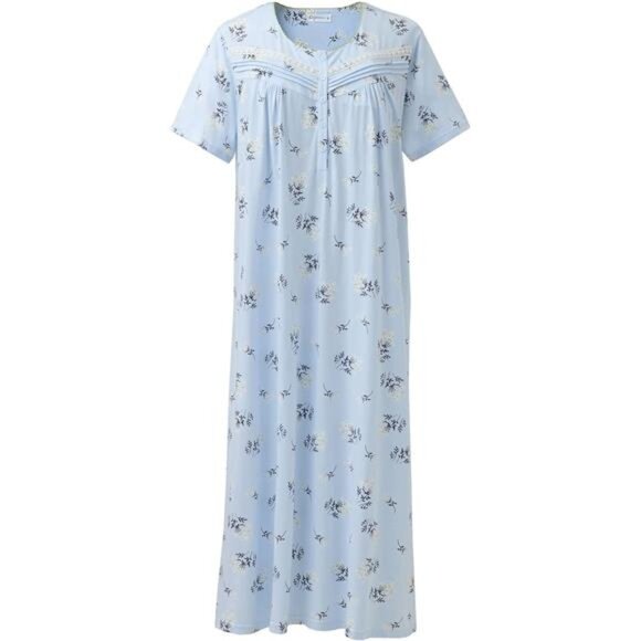 Women's 100% Cotton Short Sleeve Floral Nightgown, Lightweight and Comfy